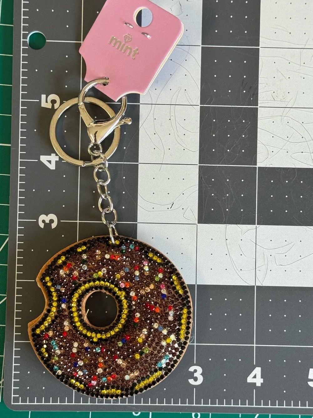 Mint Rhinestone Donut Keychain Bag Charm NWT Strawberry